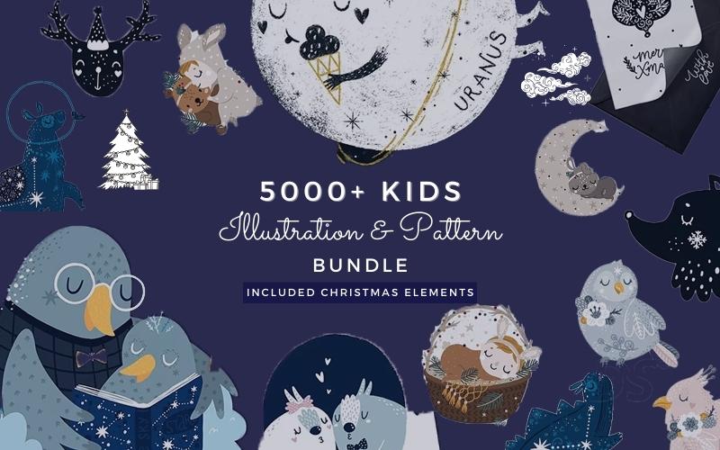 Kids illustrations and patterns bundle maiun image