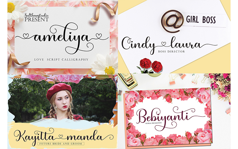 Collage of Love fonts printed on cards