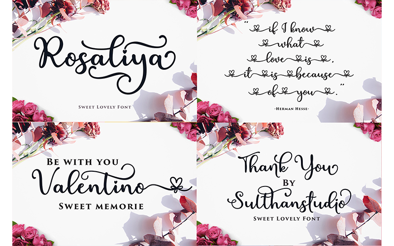 Collage of Romantic Fonts in the love fonts bundle.